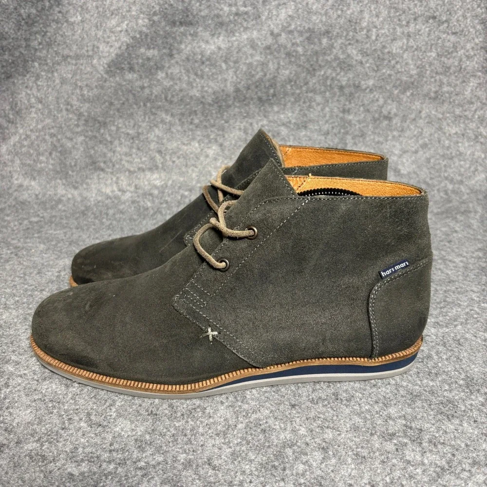 Hari Mari Gray Charcoal Waxed Suede Chukka Desert Lace Up Ankle Boots Mens 10 US